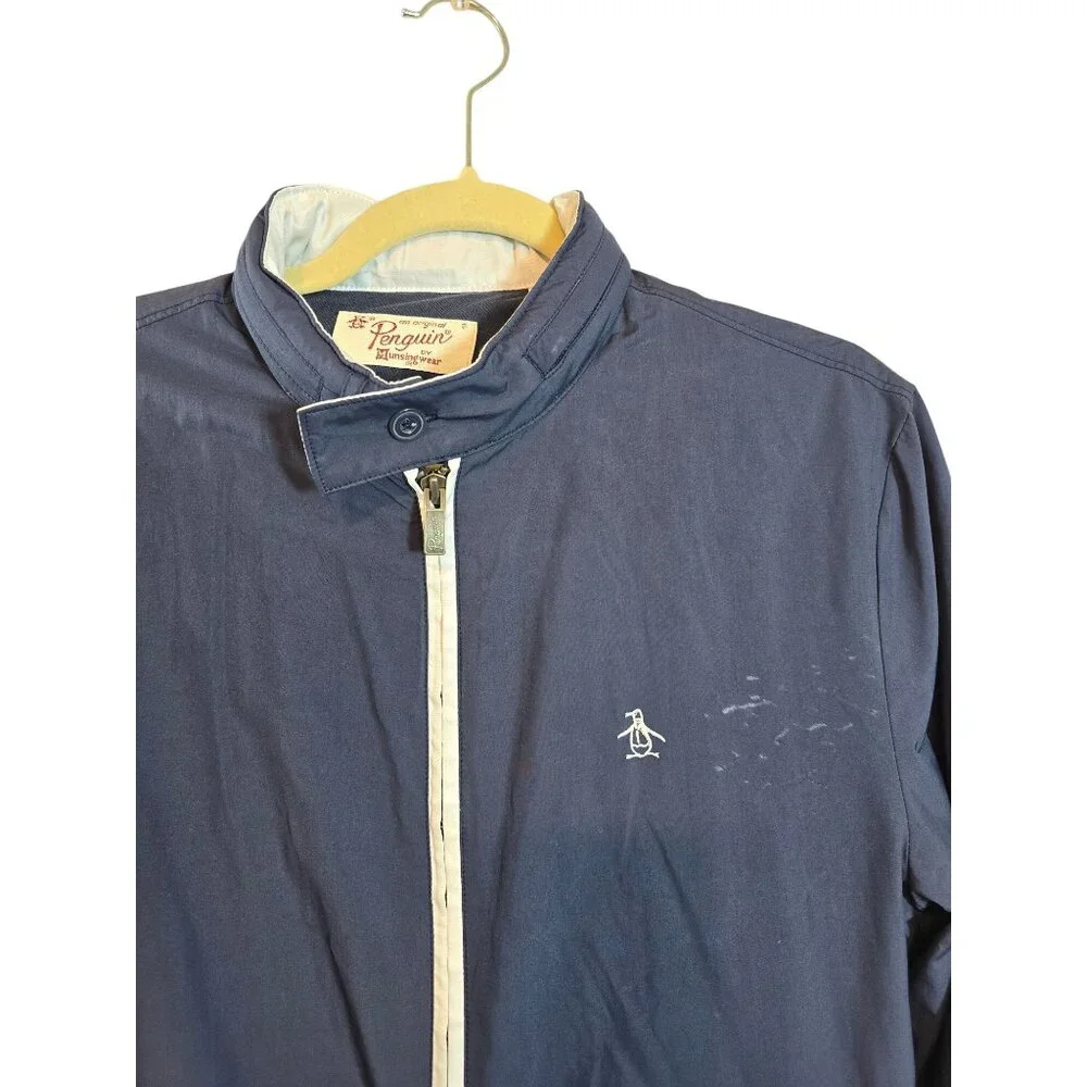 Original Penguin Navy Blue Lightweight Hoodie Jacket With Stand Collar Zip Front